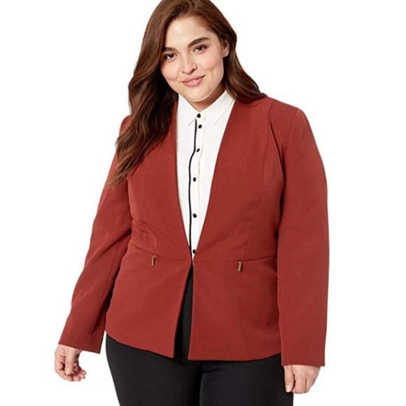 NWT! Kasper Kiss Front Plus Collarless Blazer Russet Plus 16 - Picture 3 of 8